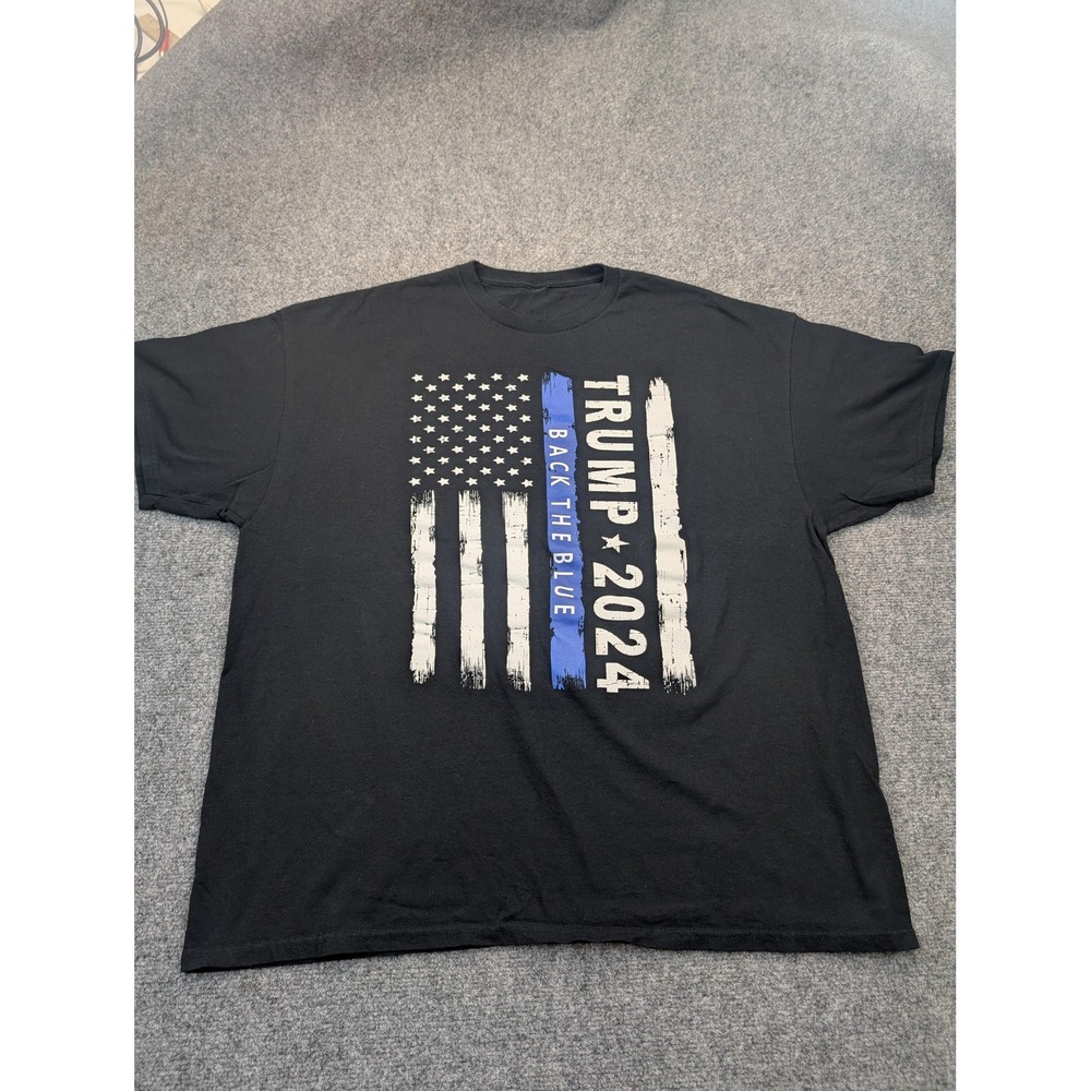 Trump 2024 Back The Blue Shirt Mens 2XL Black American‎ Flag Thin Blue Line Tee